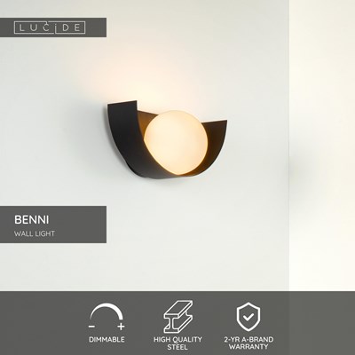 Lucide BENNI - Wall light - 1xG9 - Black